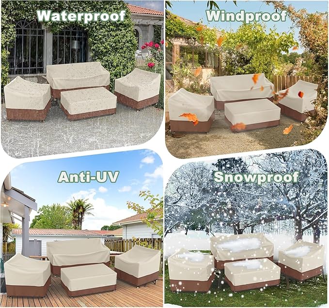 Gasadar Patio Furniture Cover , Outdoor Furniture Covers Waterproof for Patio Loveseat, Chair and Coffee Table, Beige & Brown