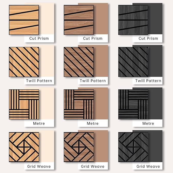 WoveN SounD Artisan Acoustic Wall Panels, 16 Pack 12x12 Inch, PVC Wood Grain