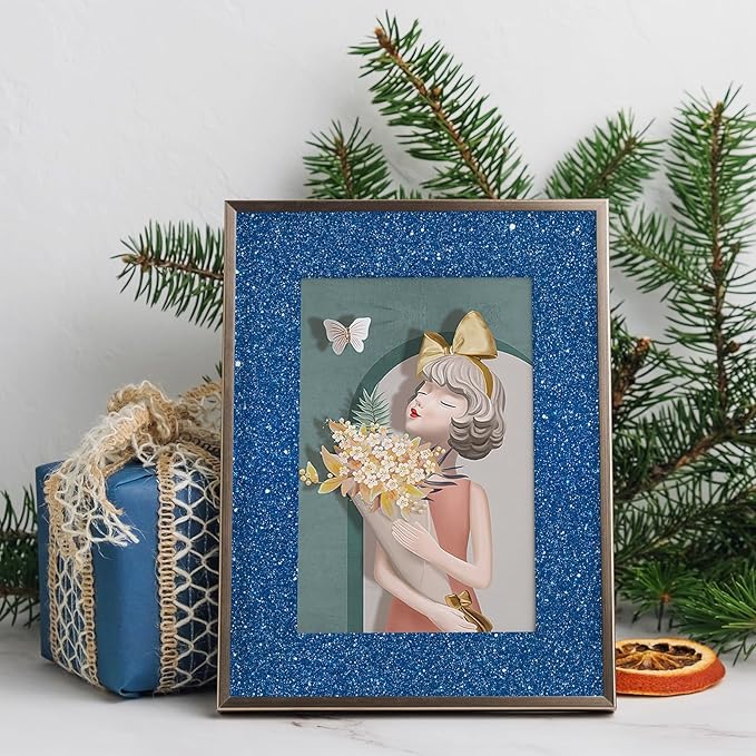 CRE8TIVE Blue Glitter Wallpaper Border Fabric Glitter Wallpaper Stick and Peel