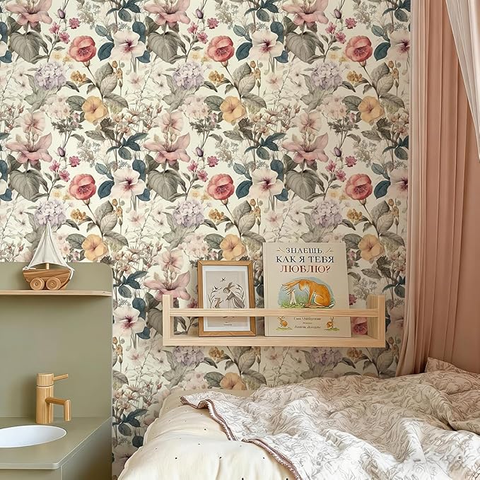 Jeweluck Floral Wallpaper Peel and Stick Vintage Floral Contact Paper Peel and