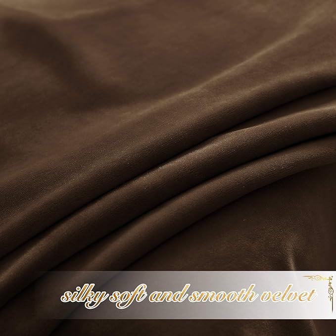 NICETOWN Brown Velvet Room Darkening Curtains, Home Decor Light Blocking