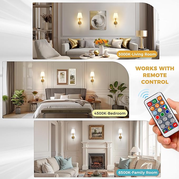 DORESshop Battery Operated Wall Sconce Set of 2, Wall Light Wireless Easy to
