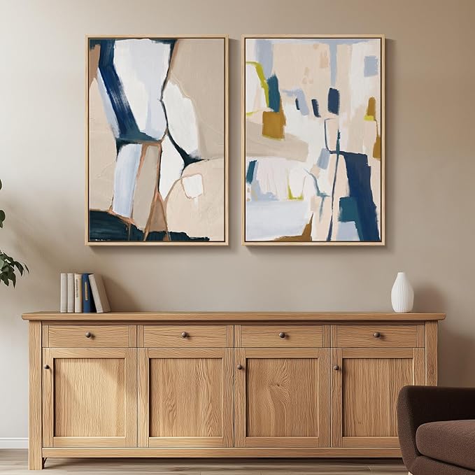 Large Framed Neutral Abstract Wall Art
