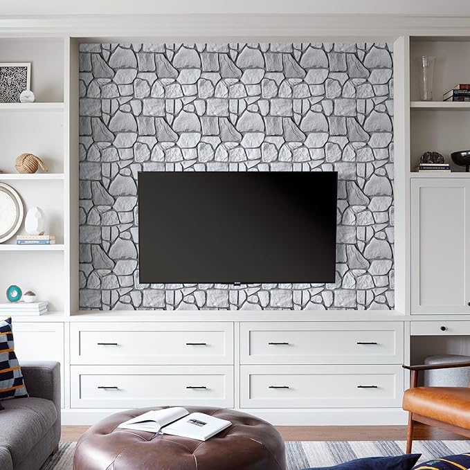 COMSTICKC 3D Faux Gray Stone Wall Sticker Peel and Stick Wall Panels,