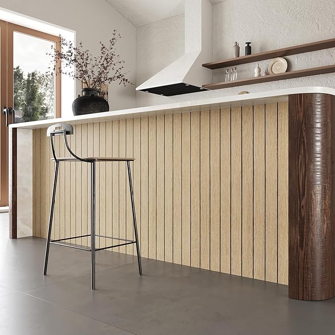 VEELIKE 30''x118'' Large Roll Wood Slat Wall Panel Peel and Stick Light Oak