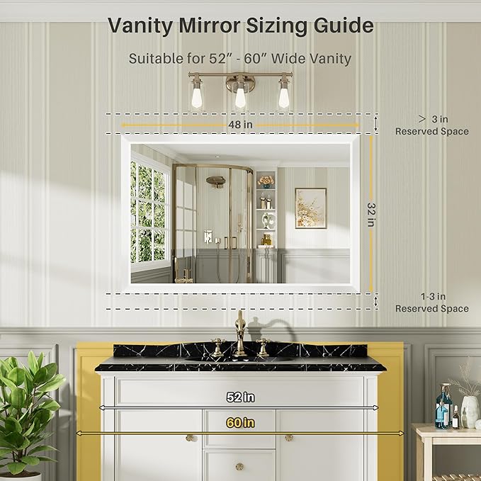 48x32 Inch White Bathroom Mirror