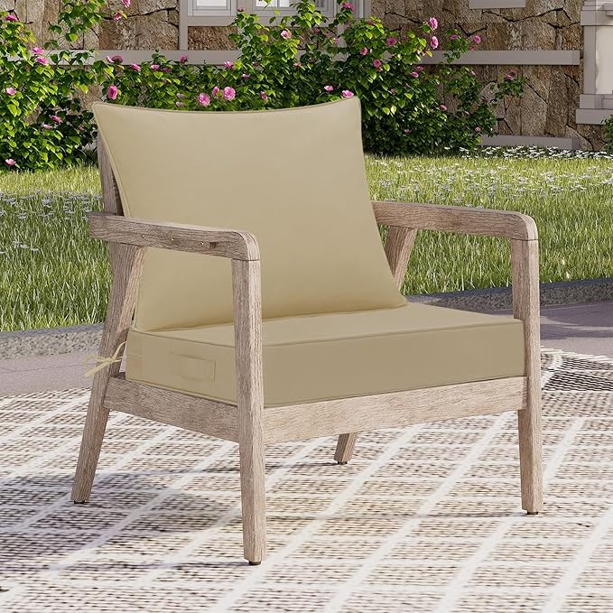 downluxe Outdoor Chair Cushions 24x24 with Removable Cover, Waterproof Patio Furniture Cushions, Deep Seat Cushions for Outdoor Furniture with Backrest for Sofa, Couch and Patio Chairs, Khaki