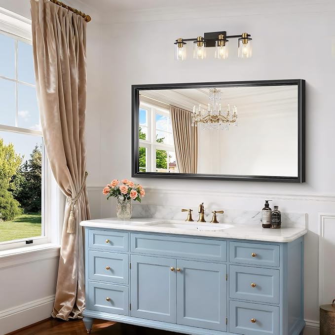 Black Framed Mirror 24"x42", Brushed Black Bathroom Mirrors