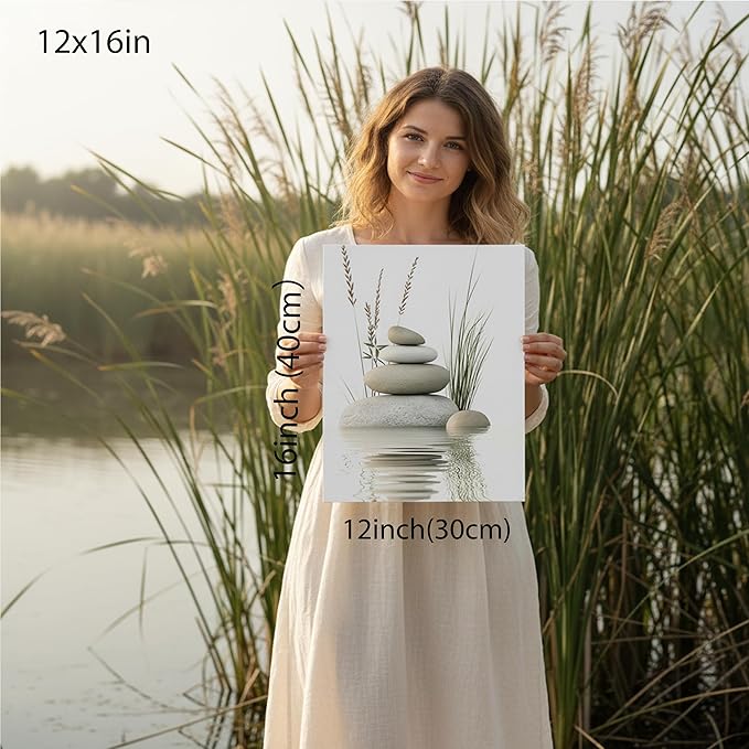 KBIERQN Zen Stone Canvas Wall Art Stacked Stones in Water Poster Print Tranquil