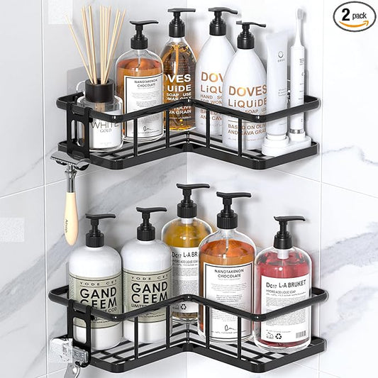 YASONIC Corner Shower Caddy 2 Pack, No Drill Adhesive Shower Storage Shelves