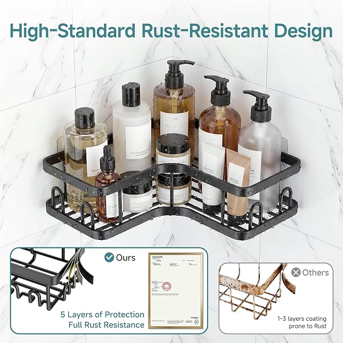 Veken Corner Shower Caddy 5-Pack, Advanced Rustproof Design, No Drilling