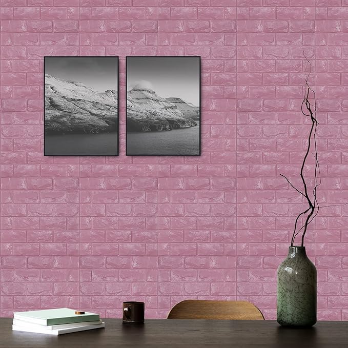 11PCS 3D Wall Panels Peel and Stick Faux Brick Wallpaper Pink Self Adhesive