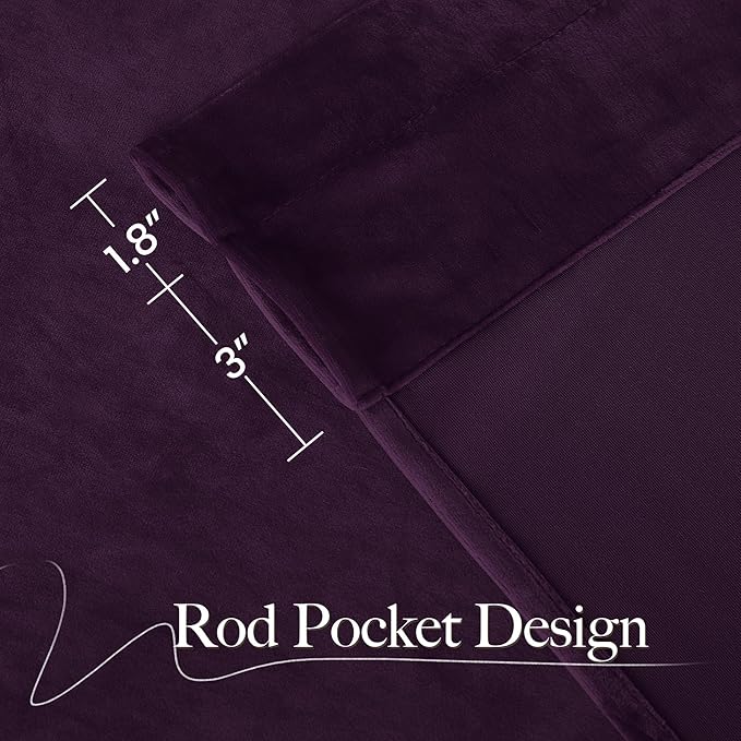 NICETOWN Blackout Purple Gothic Velvet Curtains 96 inch Long, Dark Purple