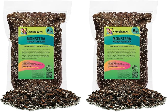 Gardenera Premium Monstera Potting Soil - 10 Quart - Quick Drain Potting Soil for Growing and Repotting Monstera Deliciosa/Swiss Cheese Plant (2 Bags of 5 Quart)