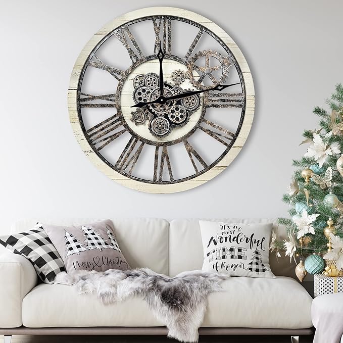 The B-Style Large Real Moving Gears Wall Clock 30 inch Rustic Retro Industrial