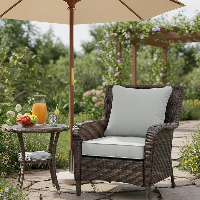 Summsun Patio Cushions for Outdoor Furniture, Faux Linen Water Resistant Backrest and Deep Seat Cushion Set with Non-Slip Bottom, Ties, Removable Cover, 24 x 24 Inch, Light Grey