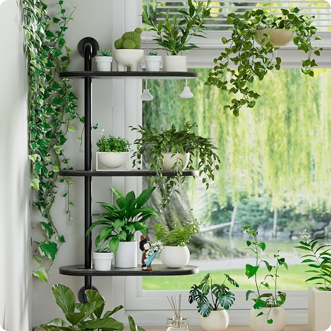 Rotating Window Plant Shelves 3-Tier, Wooden Window Shelf