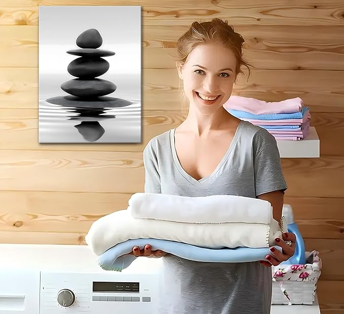 Zen Canvas Wall Art Black Stacked Stone Poster Print