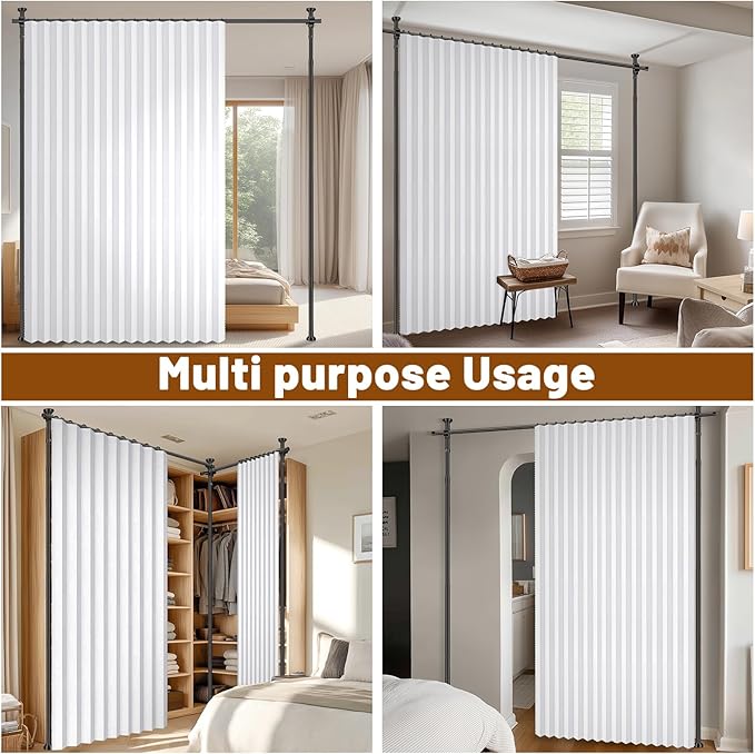 100% Blackout Room Divider Curtains Sets White W100 x L96 in 2 Panels No Drill