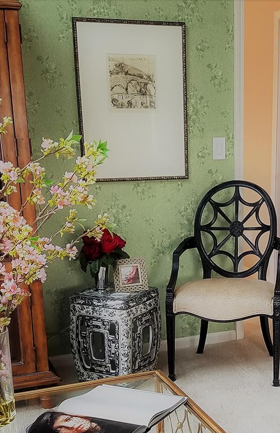 Erfoni 118"x17.7" Peel and Stick Wallpaper Green Thicken Floral Embossed Stick