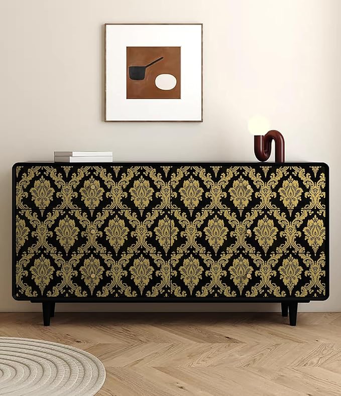 Peel and Stick Wallpaper Black and Yellow Damask Wallpaper