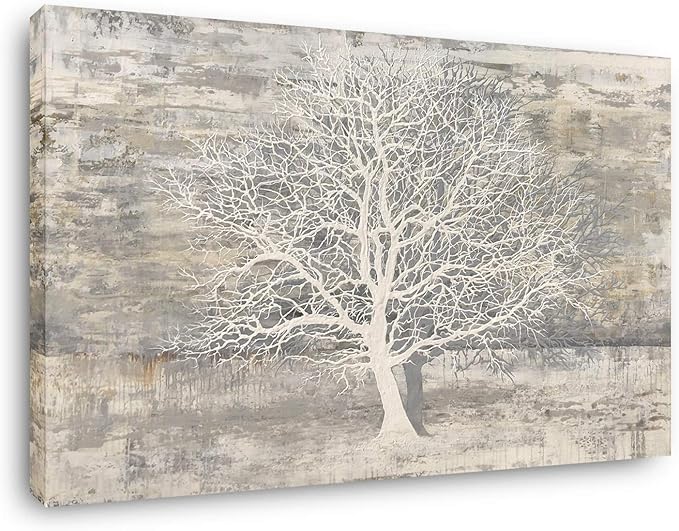 Yihui Arts Abstract Tree Canvas Wall Art: Large White Shadow Tree Picture