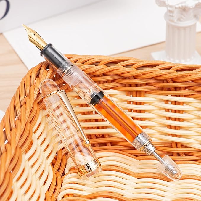 Asvine V126 Vacuum Filling Fountain Pen Extra Fine Nib, Transparent Clear Acrylic, Large-Capacity with Gift Case