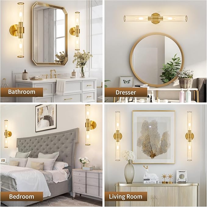 Morauroral Gold Battery Operated Wall Sconces Set of 2, Rechargeable Wall Lights