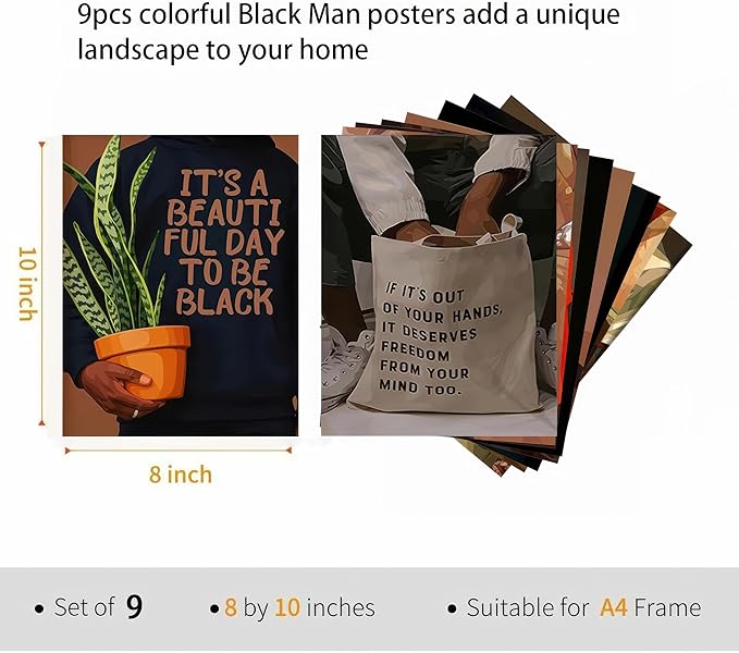 Black Culture Wall Art Set of 9, Living Room, Neutral Color Home Decor
