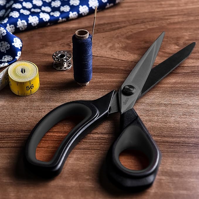 LIVINGO 2 Pack Sewing Fabric Scissors: Titanium Coated Forged Sharp Heavy Duty Shears All Purpose for Tailor Dressmaking Crafting Cutting Clothes Leather, 8.5" & 9.5", Black