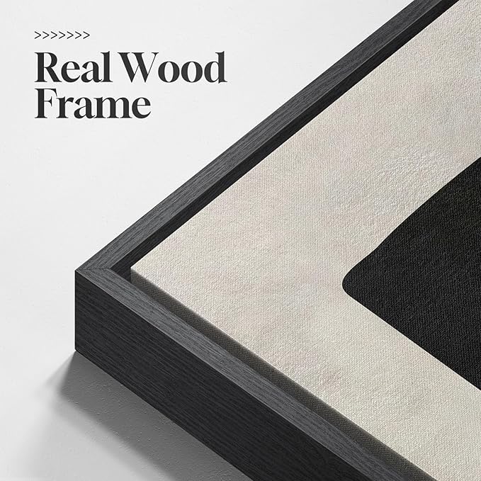 Framed Modern Black and White Neutral Abstract Wall Art, Minimalist Abstract