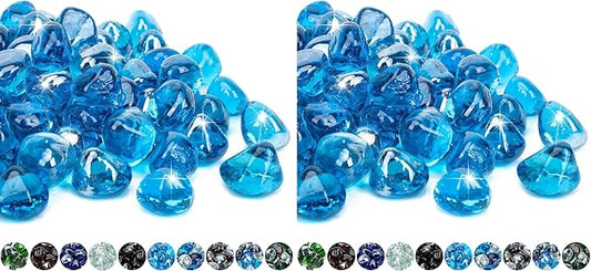 Mr. Fireglass 10 Pounds Blended Fire Glass Diamonds for Fireplace Fire Pit & Lanscaping - 1 inch High Luster Caribbean Blue Fire Rocks (Pack of 2)