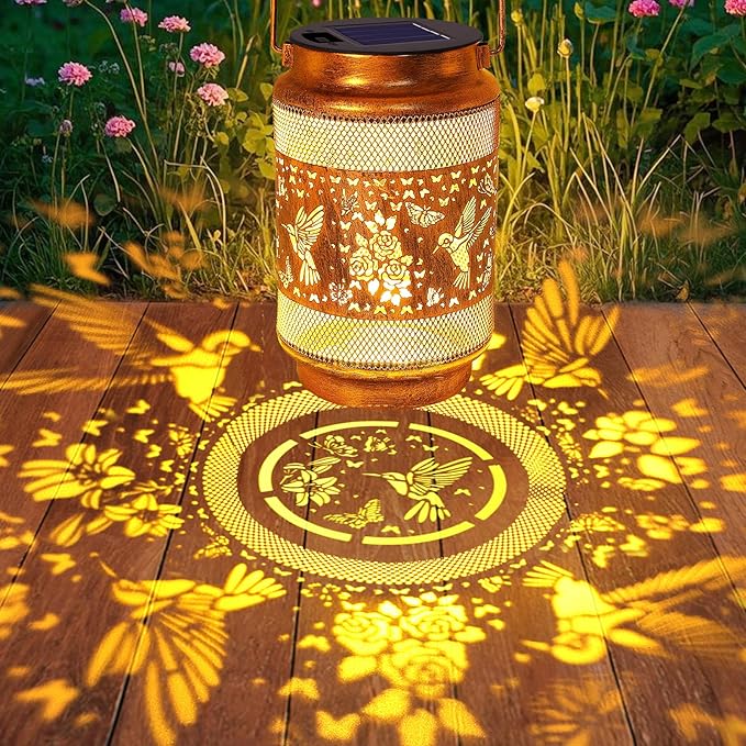 2 Pack Hummingbird Solar Lanterns Outdoor Waterproof Solar Garden Decor, Birthday Gifts for Mothers Day Women Mom Grandma, Metal Hanging Lights with Shepherd Hook for Yard Patio Pathway Backyard Porch