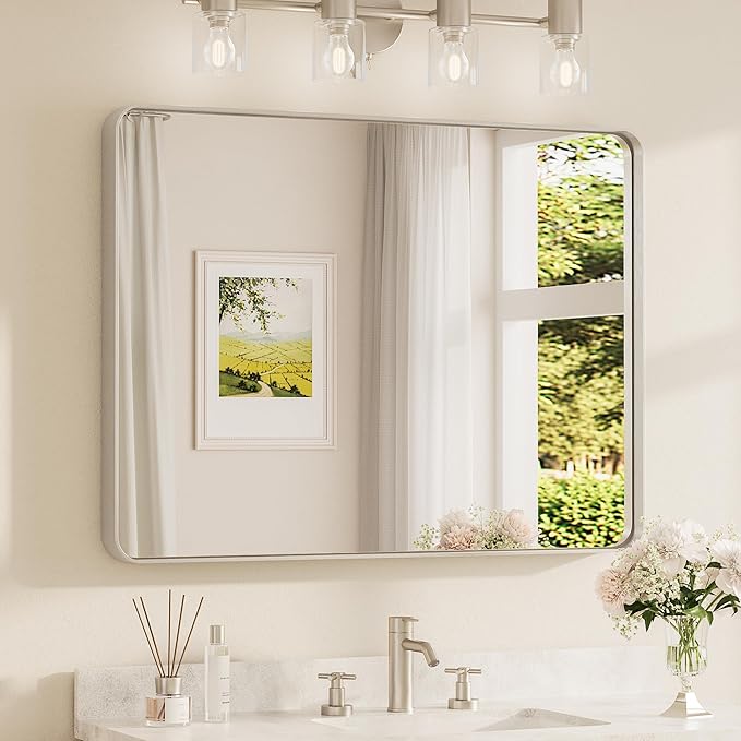 TETOTE Brushed Nickel Mirror 40 x 30 Inch