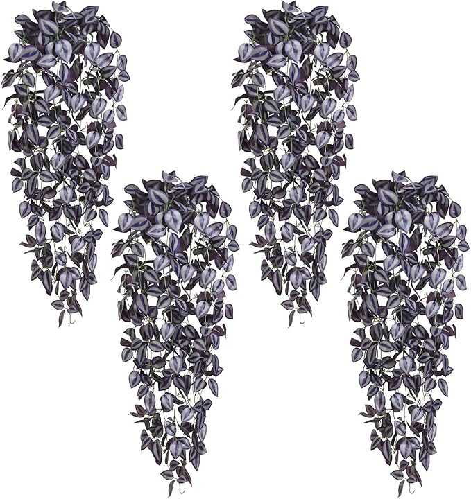 BLEUM CADE Fake Hanging Plants, Faux Deep Purple Vines Hanging Plant
