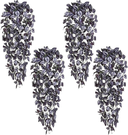 BLEUM CADE Fake Hanging Plants, Faux Deep Purple Vines Hanging Plant