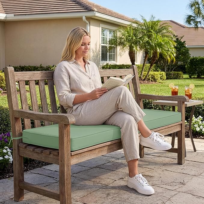 Outdoor Bench Cushion: Waterproof and Fade Resistant Patio Furniture Cushions - Non-slip Bench Pad Cushion with Removable Cover for Garden Swing Porch Sofa Settee, 48 x 18 x 3 Inch, Sage Green