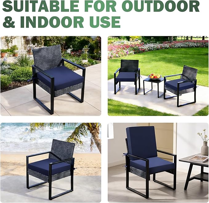 Outdoor Chair Cushions set of 4, 19x19x3 Inch Waterproof & Fade Resistant Patio Furniture Seat Cushions with Ties, Square Outdoor Dining Chair Cushions for Lawn, Garden, Deck & Yard, Navy Blue