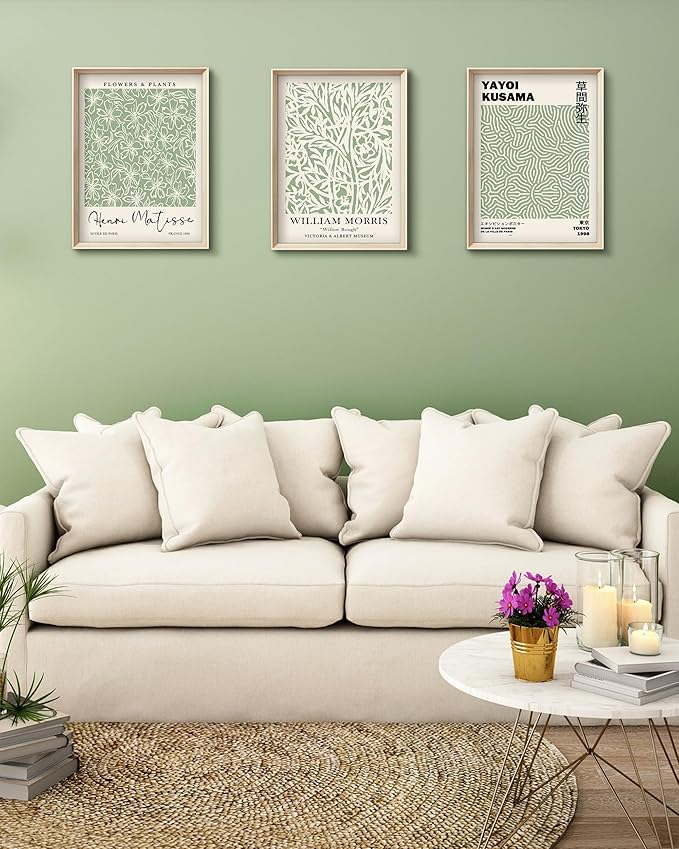 HesenDot Framed Matisse Sage Green Wall Art, William Morris Canvas Wall Decor