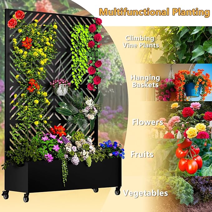 MTART Metal Planter Box with Trellis, 72.1"x47.2"x16" Outdoor Galvanized Raised