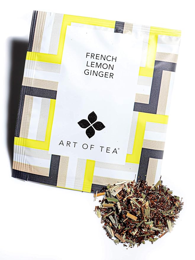 Art of Tea | French Lemon Ginger | 12 Count Eco Friendly Premium Quality Pyramid Tea Bags Sampler Box |Naturally Decaffeinated