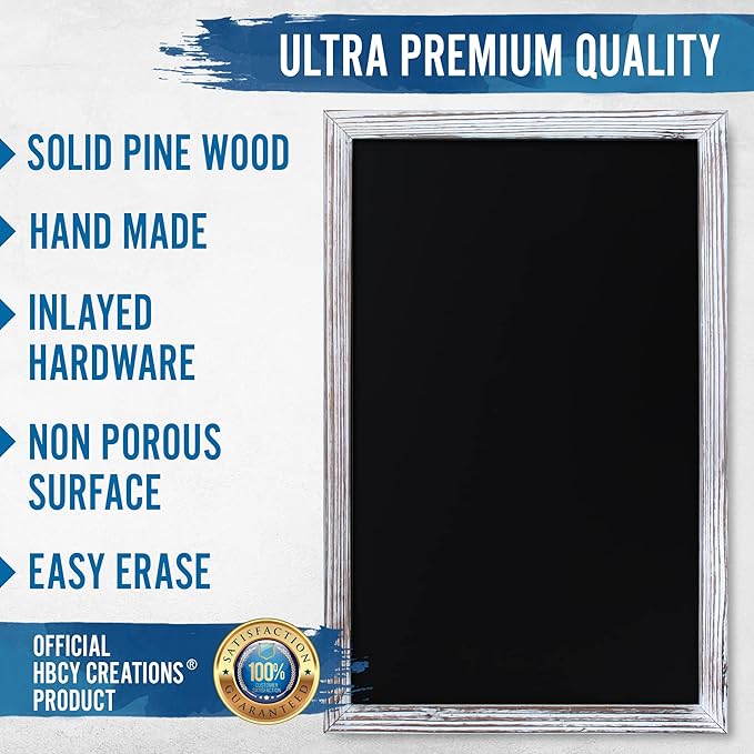 HBCY Creations 11" x 17" Whitewash Solid Wood Frame Wall Chalkboard, Magnetic