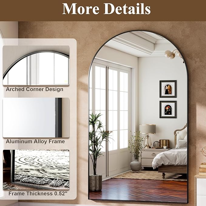 GLSLAND 72"x44" Arched Full Length Mirror – Oversized Full Body Floor Mirror