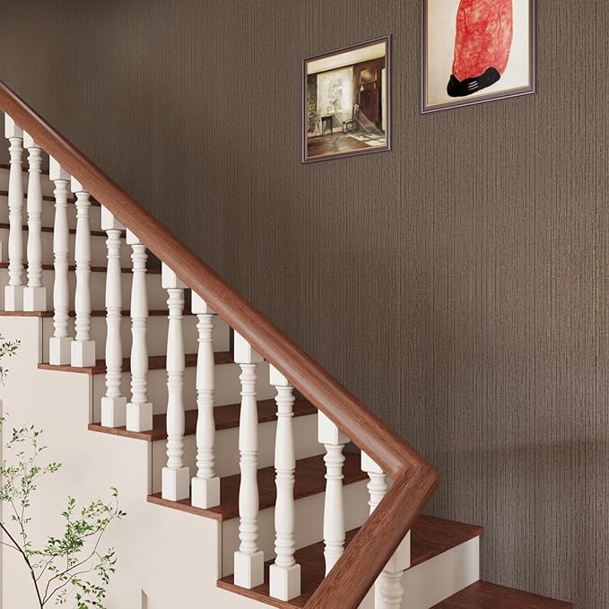 CRE8TIVE Wide 24"x118" Dark Brown Grasscloth Peel and Stick Wallpaper Fabric