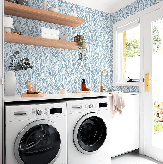 Safiyya 787"x17.3" Blue Peel and Stick Wallpaper Boho Contact Paper Modern