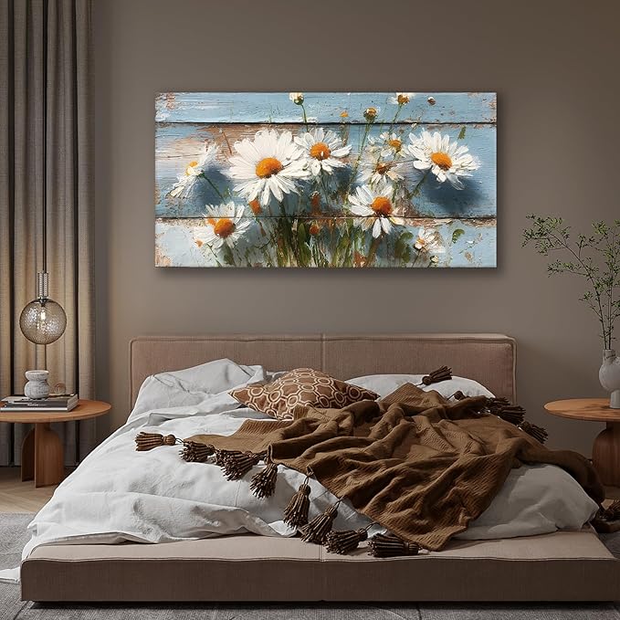 JLXART Daisy Floral Wall Art Canvas 20x40inch Watercolor Flower Prints Modern Farmhouse Pictures Ready to Hang for Kitchen Bathroom Home Decor
