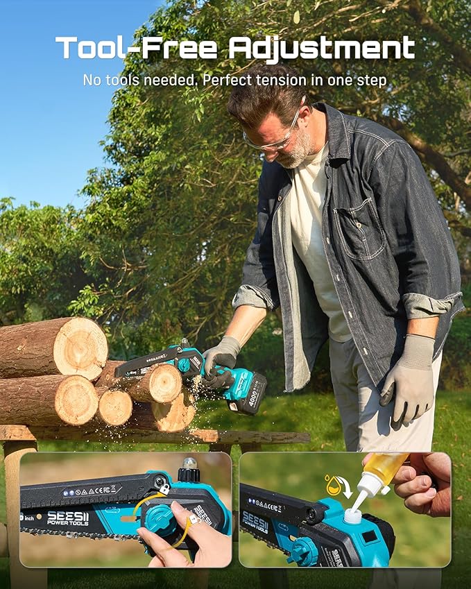 SEESII 2-in-1 Electric Pole Saws: Brushless Mini Chainsaw Cordless 6 Inch, 2 x 4000mAh Batteries, Pole Saw for Tree Trimming,Hand held Small Chain Saw with Extension Pole for Tree Limb Branch Cutter