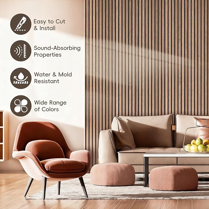 EVERECO 6 Pack Wood Panels for Wall 94.5" × 7.87" Acoustic Soundproof Wall Slat