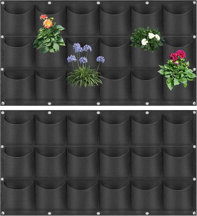 LITLANDSTAR 18 Pockets Hanging Grow Bags, 2 Pack Horizontal Wall Planter Plant