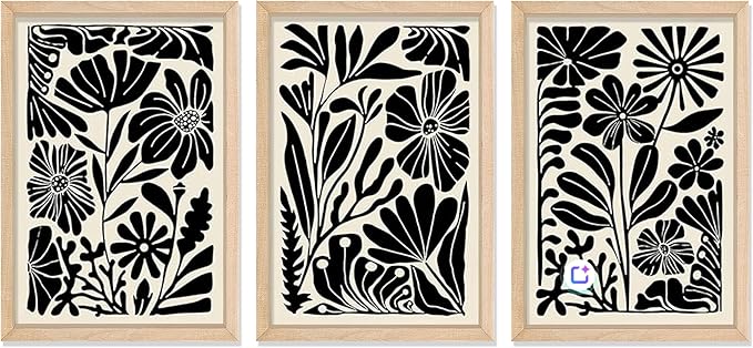 YWJKWLGS Abstract Floral Wall Art Set of 3, 11x16 Inch Black Boho Flower Prints